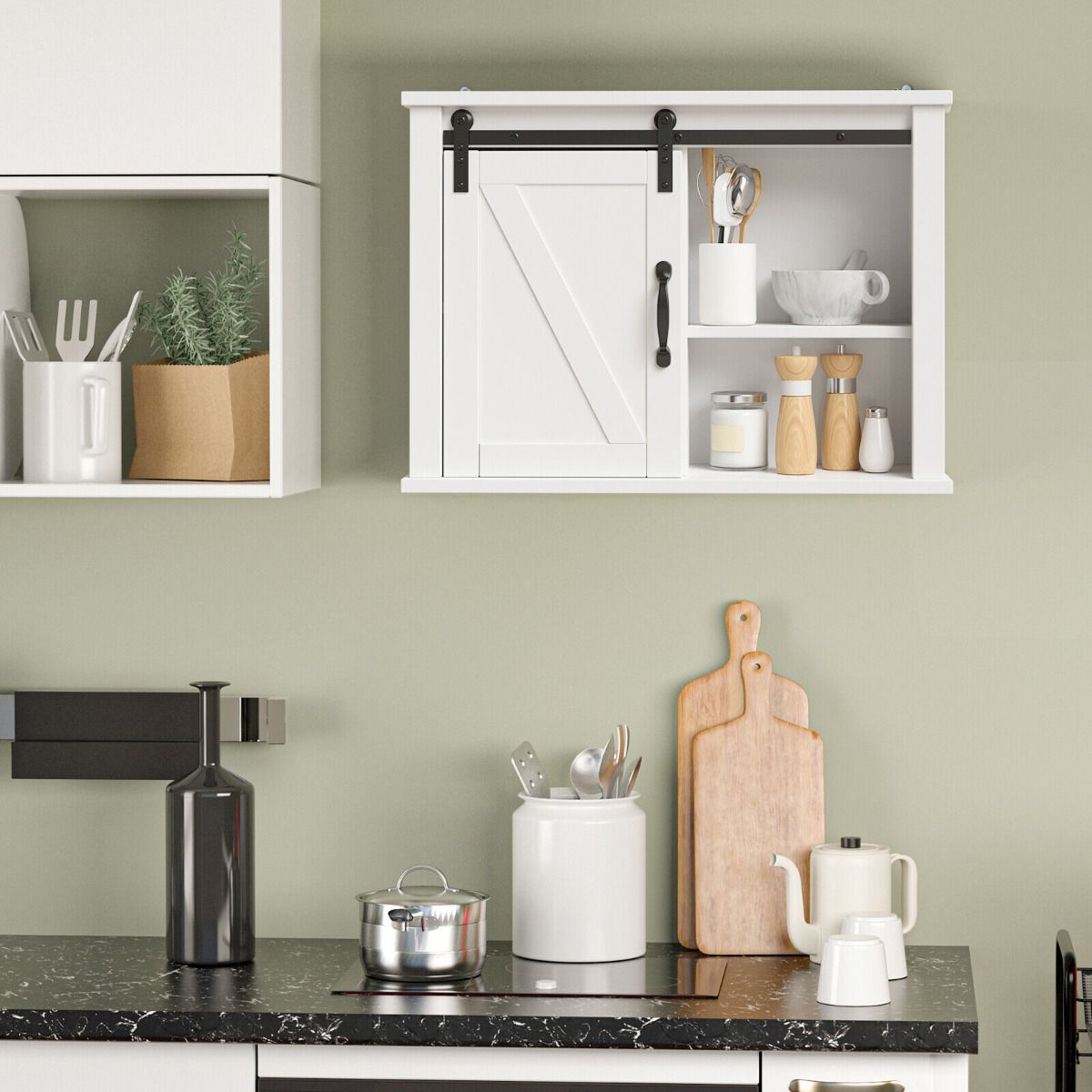 Modern Wall Storage Cabinet with Sliding Door and Adjustable Shelf